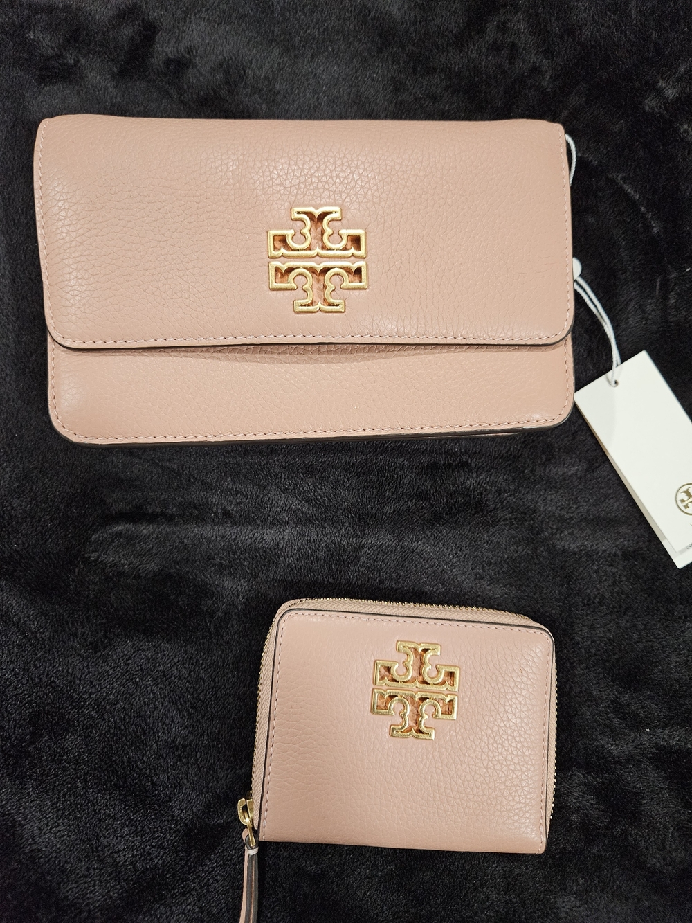 Tory Burch Pink Leather Crossbody Wallet and Zip Coin Purse Set